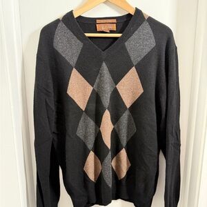 Tasso Elba Black and Brown V-Neck Sweater